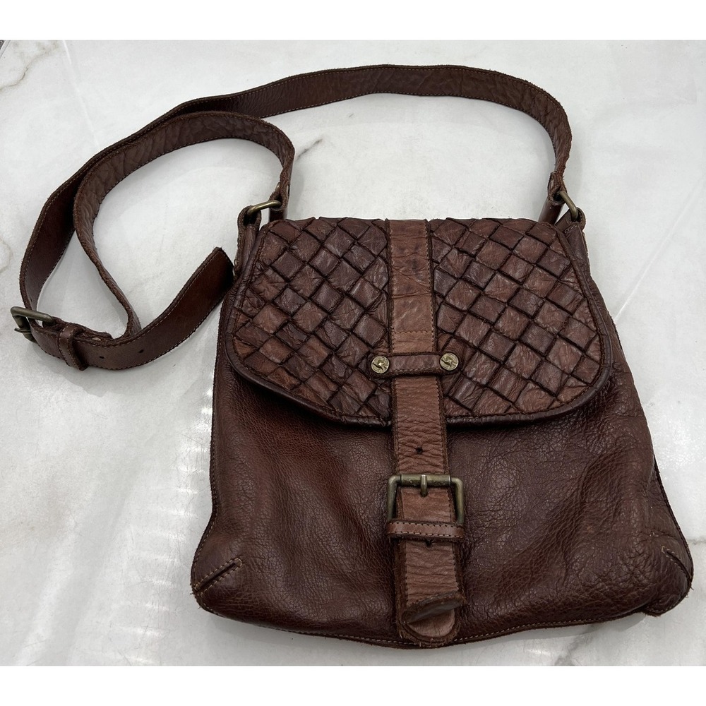 Civico 93 Brown Woven Leather Crossbody Bag Made in Italy Adjustable Strap